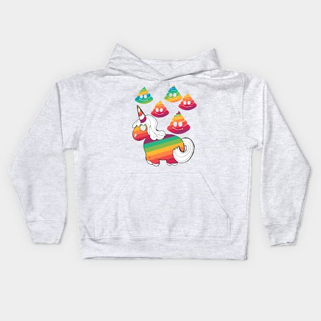 Rainbow Unicorn Emoji Poop Kids Hoodie by GreenCowLand